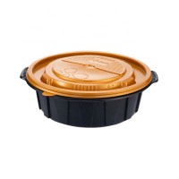 Disposable round microwave safe PP black big lunch box plastic leakproof takeaway  food packaging containers